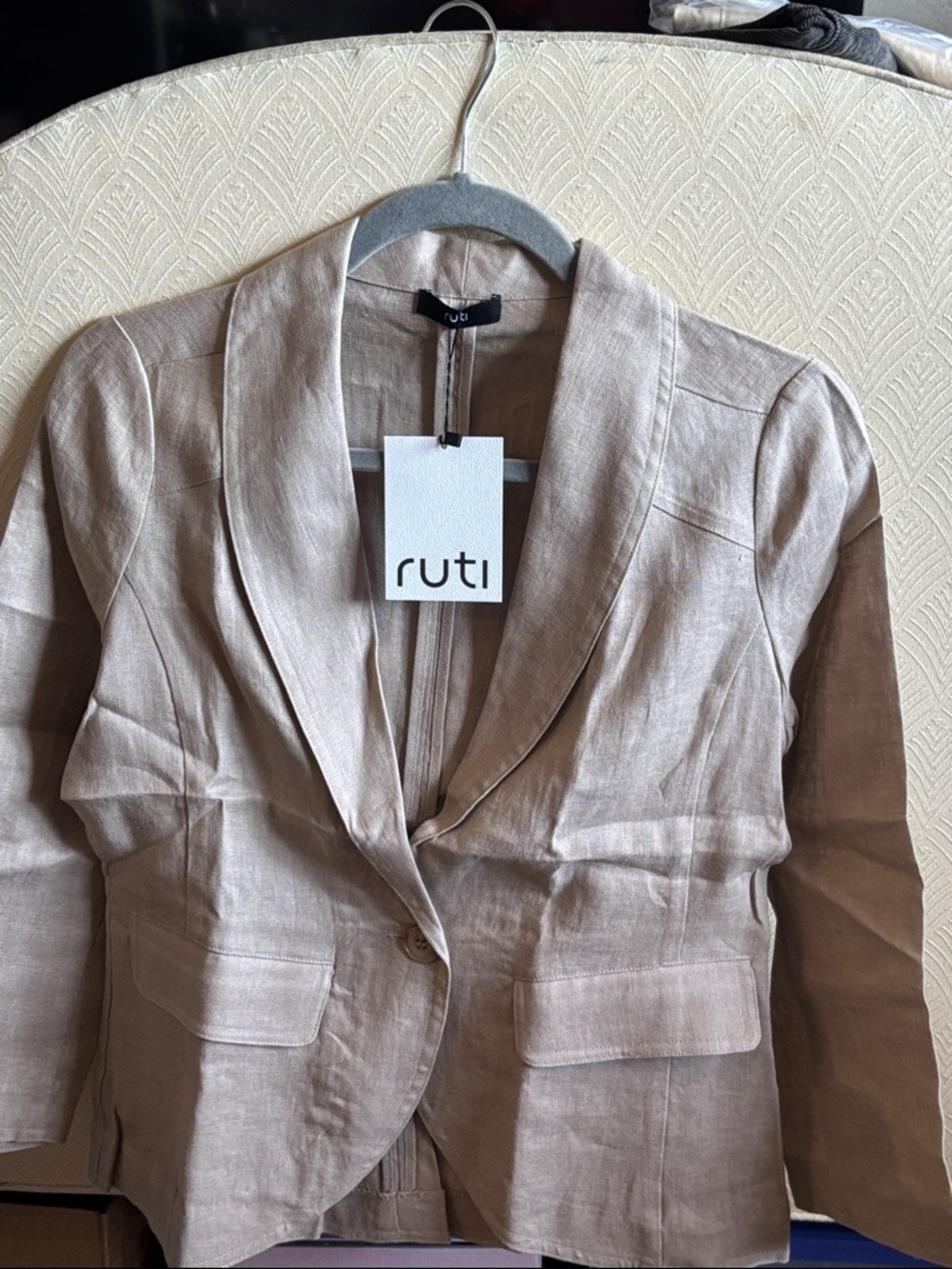 Ruti Taupe Linen-Blend Shawl Collar Blazer